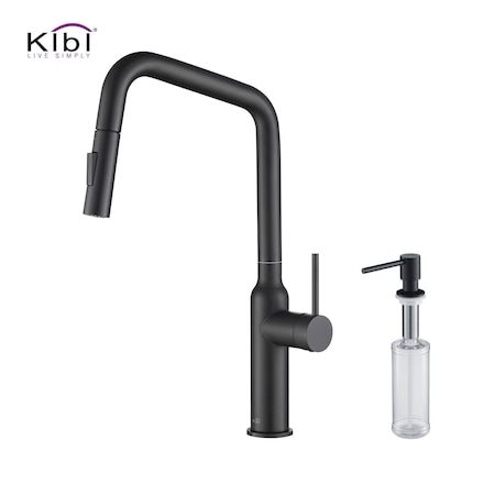Kibi Macon Single Handle Pull Down Kitchen Sink Faucet with Soap Dispenser C-KKF2007MB-KSD100MB